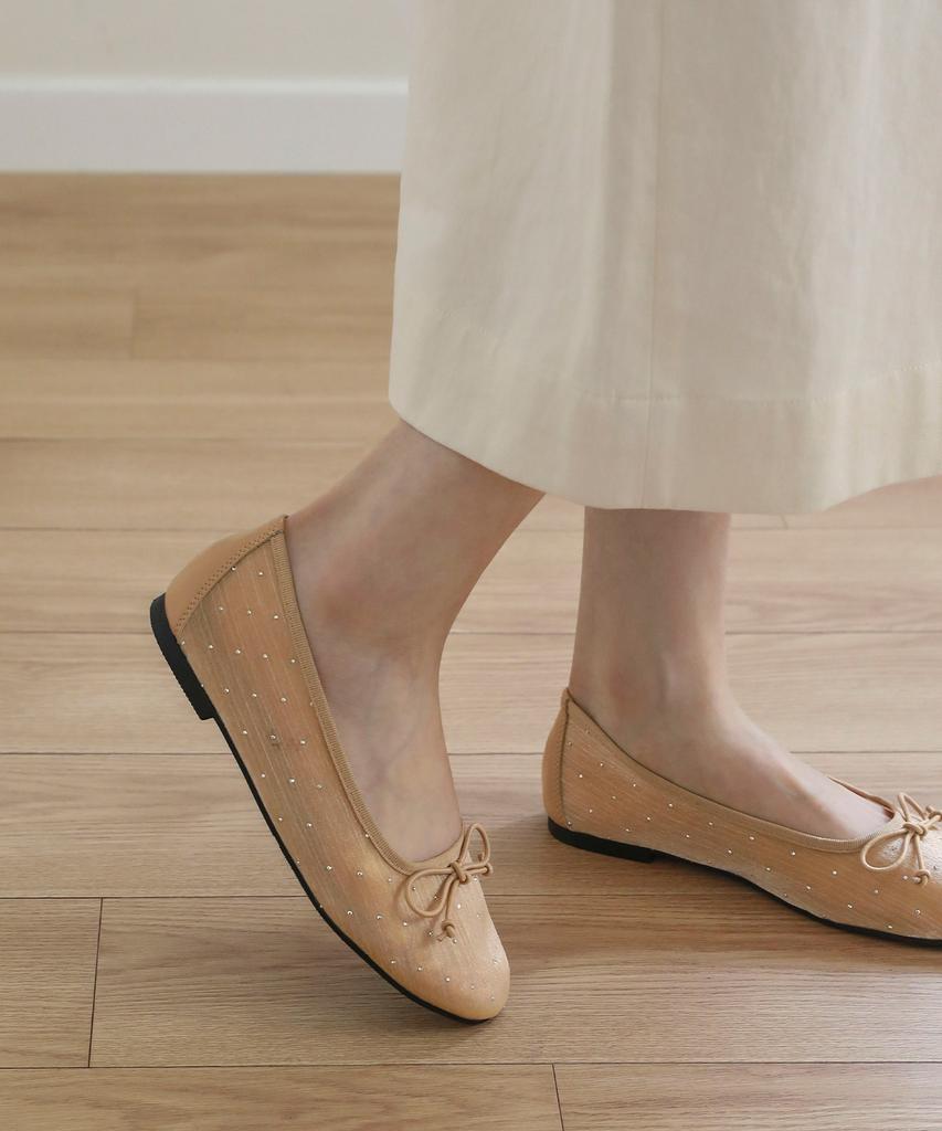 Sappun Dorothy Cubic Mesh Ribbon Flat Shoes (1Cm)