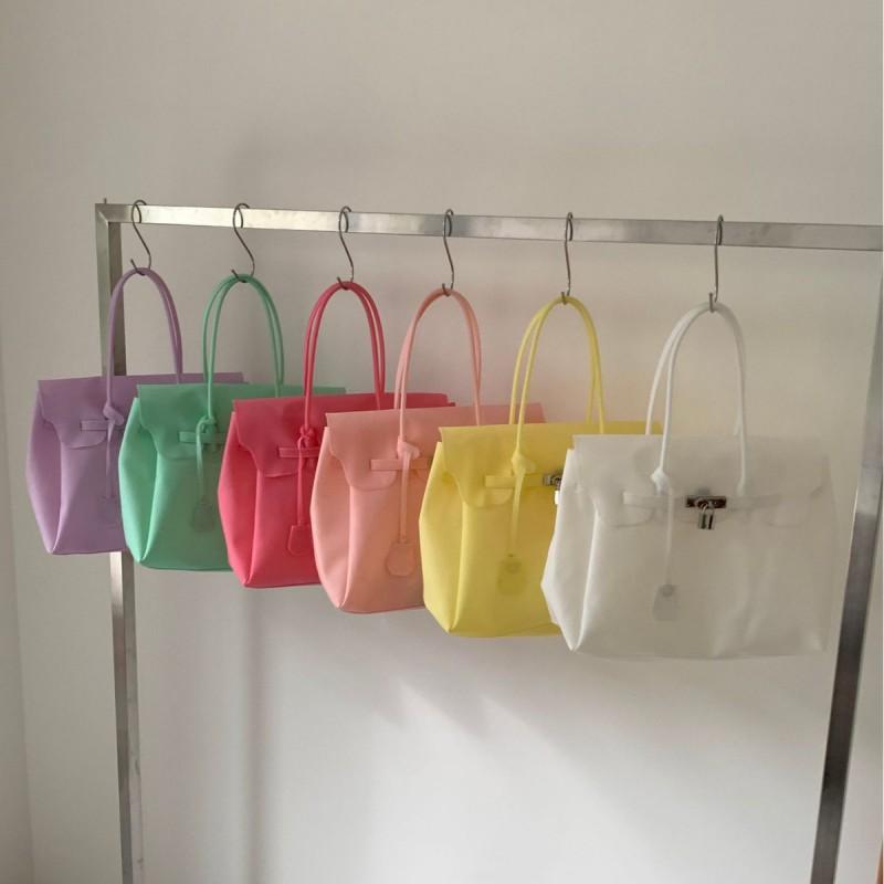 Borsa Tote in PVC Trasparente tipo Gelatina con Chiusura Borsa a Spalla Grande Capacità per Uso Quotidiano