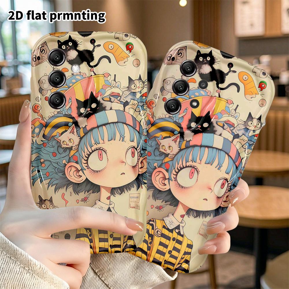 Phone Case: 2D Flat Samsung Galaxy A34 A35 M05 M06 S20 S22 S21 FE Plus 5G Protective Case, Black Cat Girl, Christmas and Halloween Gift