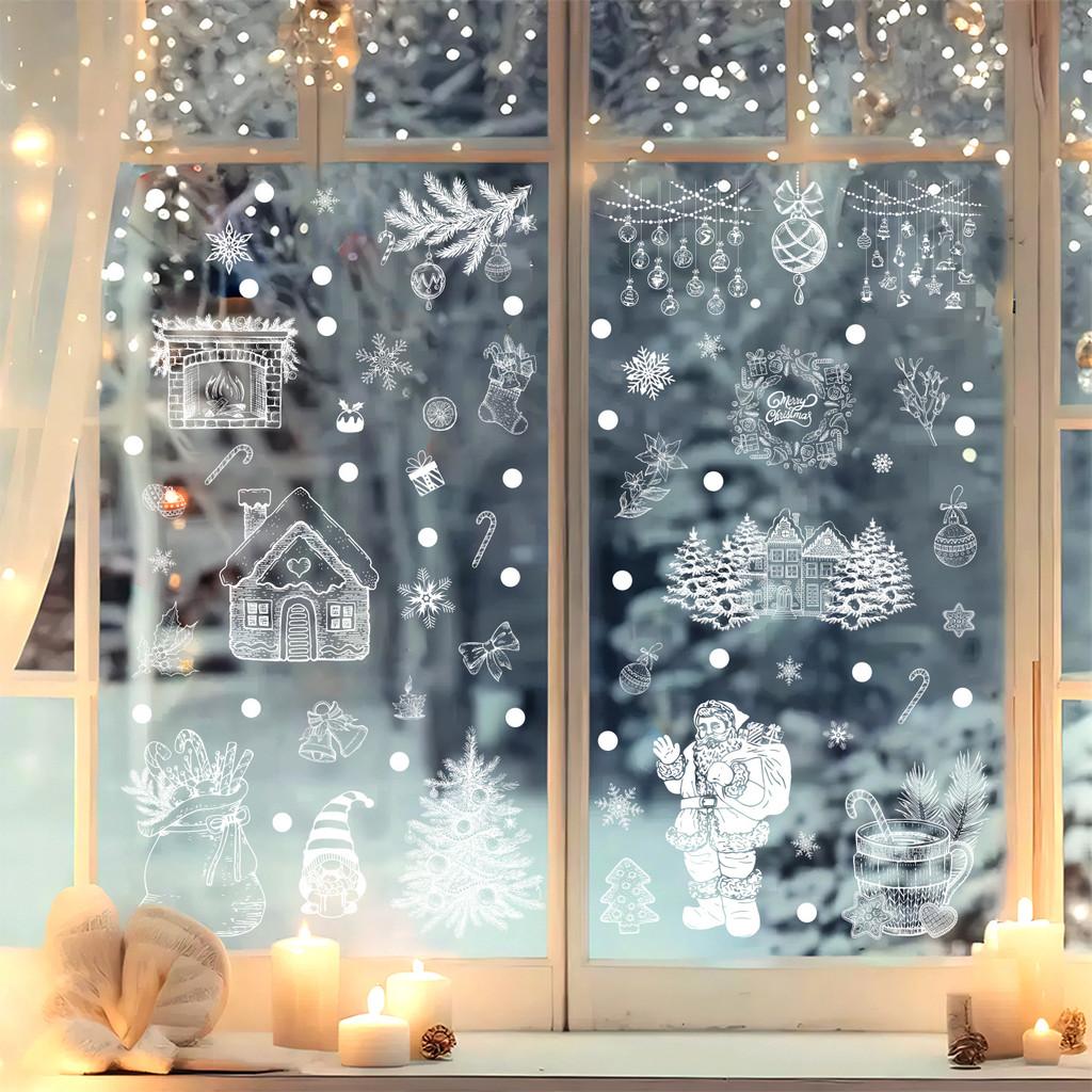 Xmas Decals Window Pvc Snowflake Santa Static Stickers For Christmas Home Decor