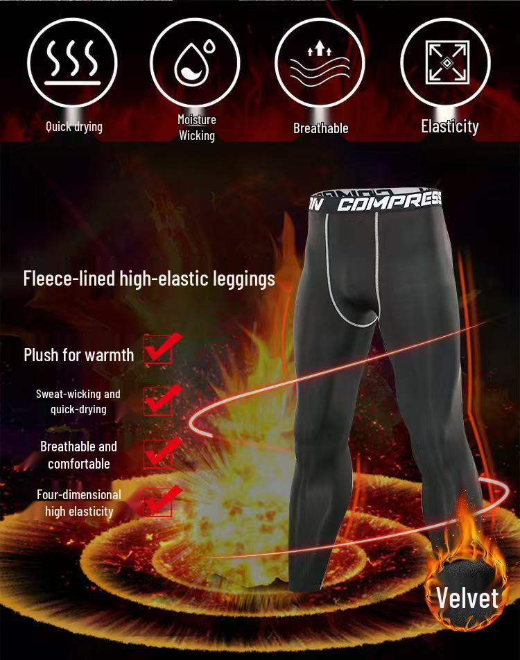 Men’s High Elastic Warm Compression Basketball Tights with Quick-Dry and Velvet for Autumn/Winter Fitness.