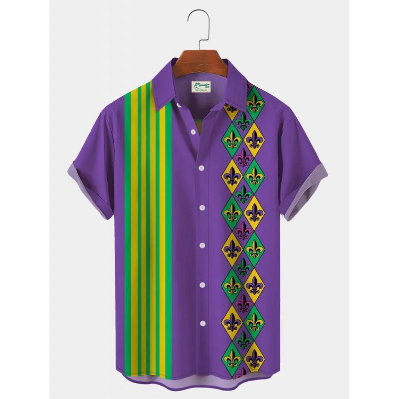 1116 New Hawaiian Beach Shirt Men's 1D Striped Digital Printing Men's Shirt