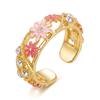Elegant Flower Pattern Enamel Open Bracelet for Women Trendy Gold Plated Cloisonne Flowers Bangle Ring Charms Party Jewelry