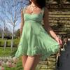 Solid Color Hollow Slim Sling Dress Sexy Halter Ruffled Dress