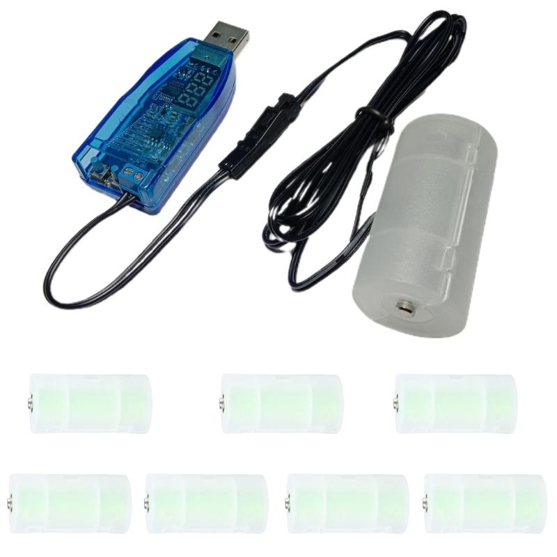 Universal 1m USB to 1.5V 3V 4.5V 6V 12V 24V LR14 C Size Dummy Battery Power Cable for Radio LED Light Fan Toy and more
