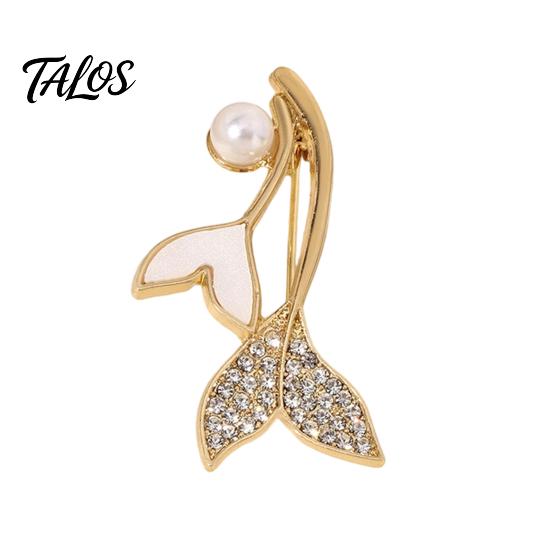 Alloy Brooch for Women Pearl Fishtail Pin, Strong Buckle Design, Sturdy Electroplated Fashion Accessory Finish Brooch, Marine Style Coats Shirts Bags