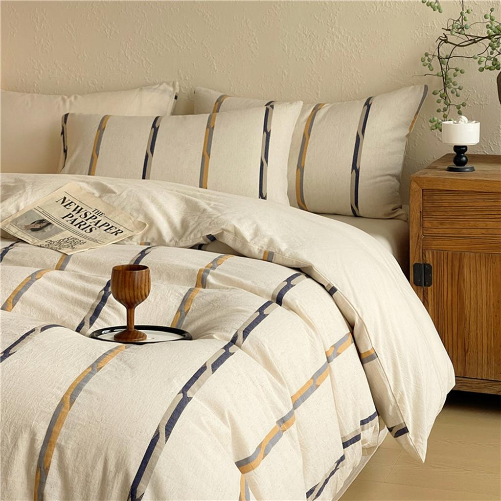 Cotton and Linen Dyed Striped Jacquard Bed Four-piece Set Simple Nordic Style Quilt Cover Bed Sheet Mattress