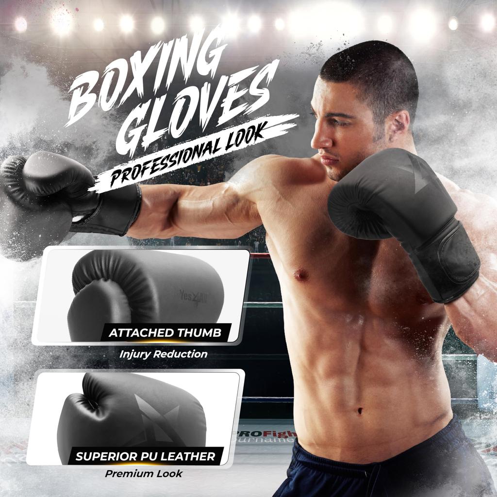 Yes4All Boxing Gloves Black 14oz Length 35 X Width 29cm [Parallel Import]