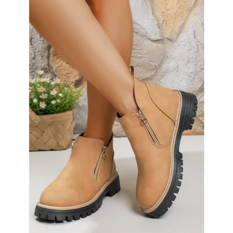 Damen Übergröße Retro Klobige Sohle Martin Stiefel Neu Herbst & Winter Seitlicher Reißverschluss Stilvolle Stiefeletten