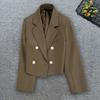 Printemps femmes couleur unie recadrée Blazer revers à manches longues Double boutonnage bureau veste costume manteau vêtements de travail