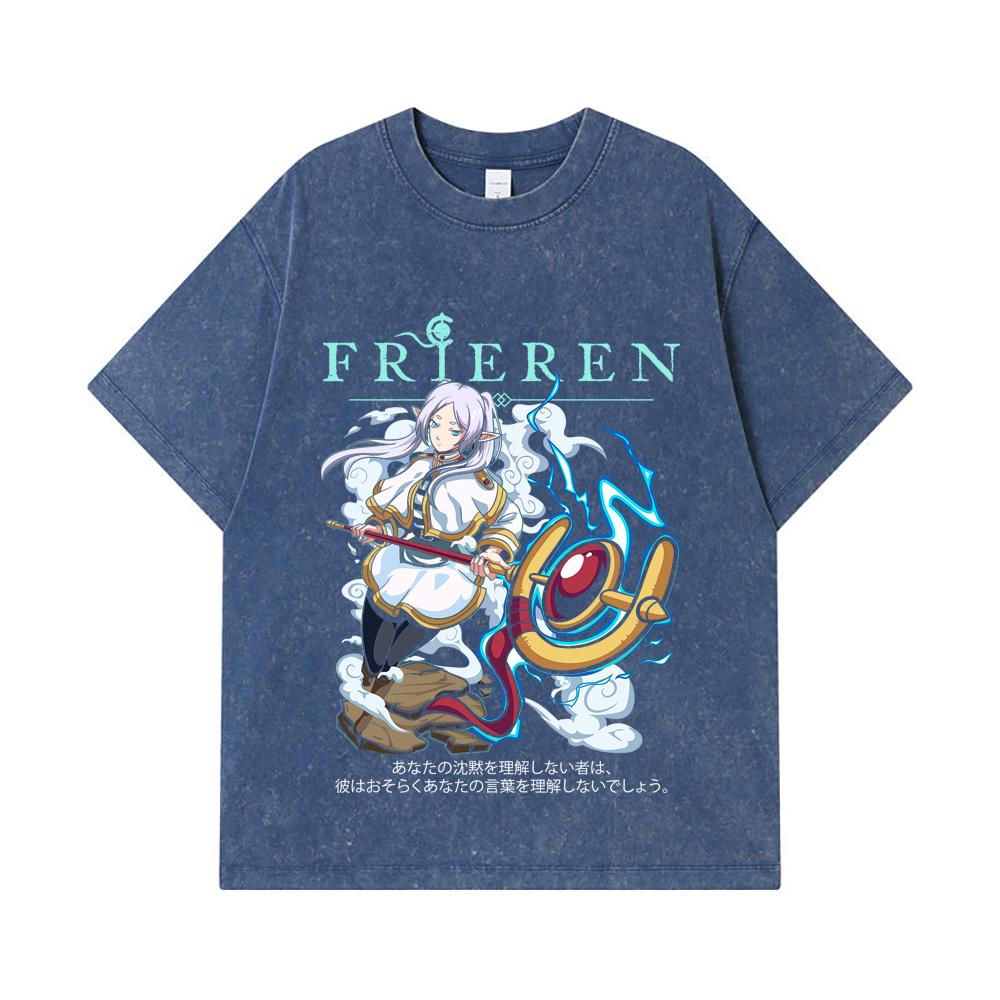 275 GSM Washed T-shirts 100% Cotton Frieren V5 Print Unisex Heavy Cotton T Shirt