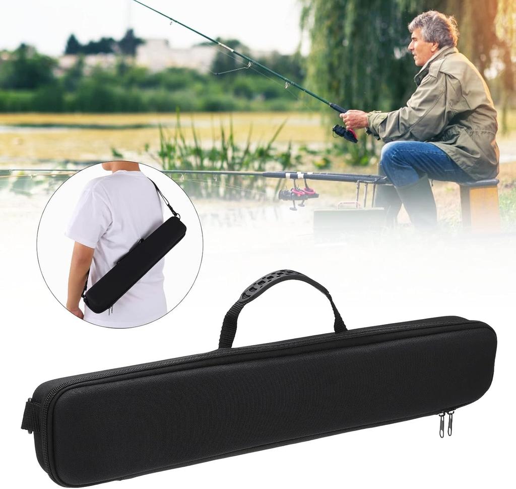 Fishing Rod Case, Fishing Bag, Rod Holder Bag, EVA Hard Shell Bag, Shock Absorbent, Holds Reels and Fishing Rods, Outer Size 54x11x6cm, Inner Size