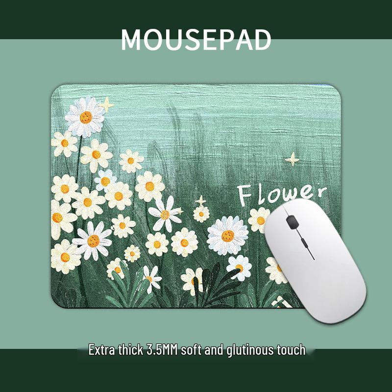 Kompaktní podložka pod myš ve stylu olejomalby se zeleným květem - Čtvercová podložka na stůl pro influencery