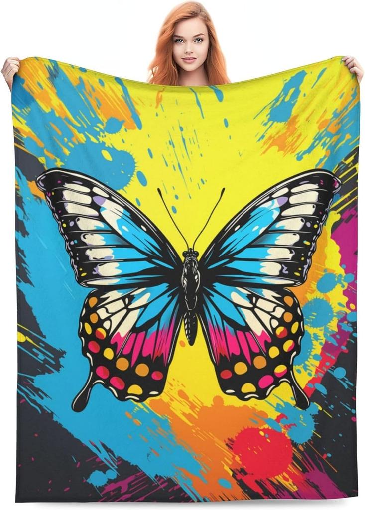 Butterfly Design digitalprinted polyester Bedroom velvet flannel soft sofa cover blanket Fleece soft sofa cover