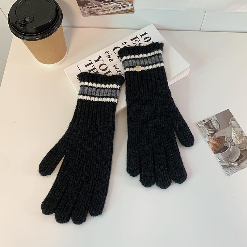 Luochi Retro Color Block Wool Blend Fingerless Gloves - Touchscreen Compatible for Autumn & Winter Cycling Warmth. One Size чёрный