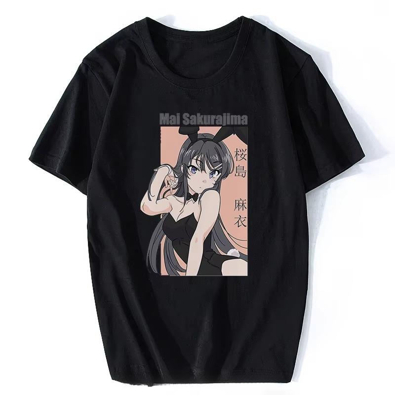 Mai Sakurajima Shirt Vintage Washed Unisex Oversized Bunny Girl Senpai Streetwear Soft Cotton Short Sleeve Tee Gift Clothing Top