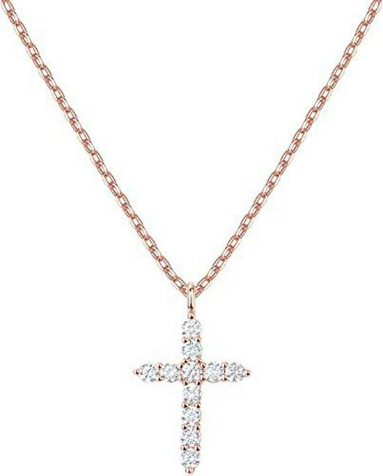 Diamond-Encrusted Gold Cross Clavicle Necklace for Women