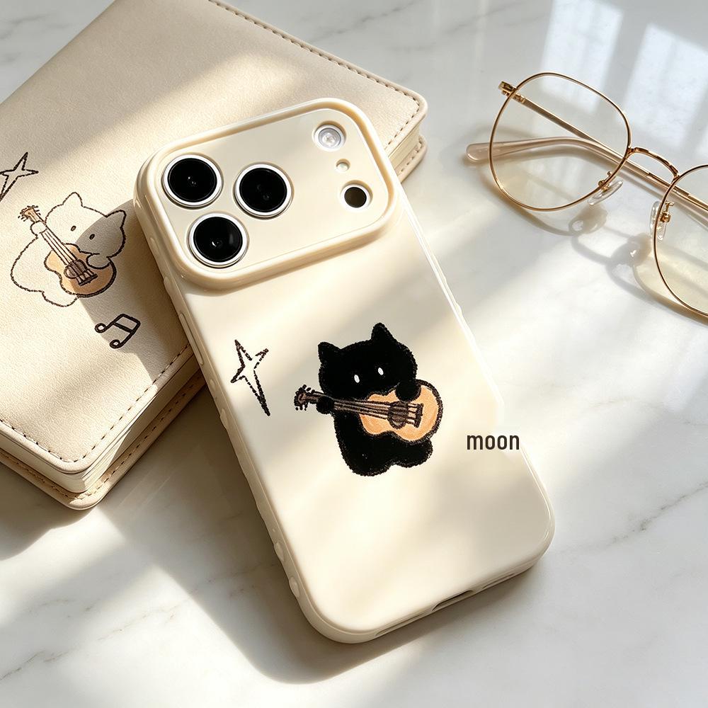 

Guitar Black Cat Phone Case for Apple iPhone 15/16/17 Pro - Stylish, Drop-Proof Protective Cover for Women iPhone 15