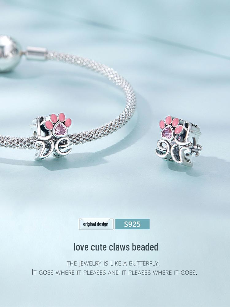 Yinziyun Cat Paw Print DIY Bracelet Spacer Beads: Cute S925 Sterling Silver Pet Imprint Collection