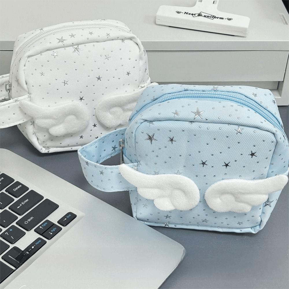 Mini Size Makeup Bag for Women Star Pattern Wings Patchwork Travel Cosmetic Organizer Multi-Purpose Space Saving