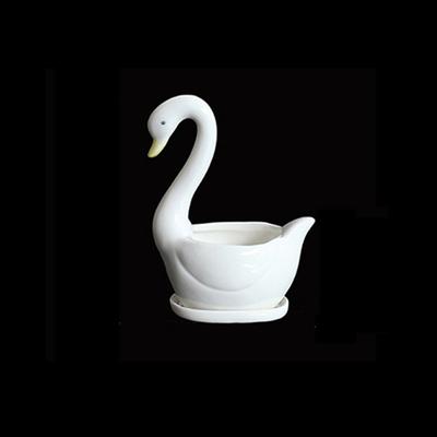 1 maceta de cerámica blanca con forma de cisne para escritorio, decoración para el hogar y el jardín.