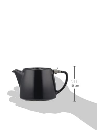 FOR LIFE Teapot, 530ml, Ceramic, 3-Cup Capacity, with Tea Strainer, Dishwasher Safe, Lid Stays Put, One-Handed Pour, Black, Stamp Teapot, 309Bkg