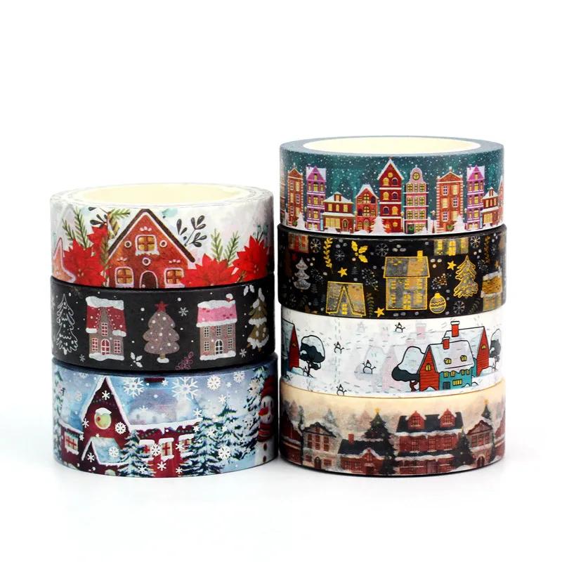NEW 1X 10M Decor Christmas Houses Washi Tape Set for Scrapbooking Adhesive Masking Tape Cute Journaling Kawaii Papelaria