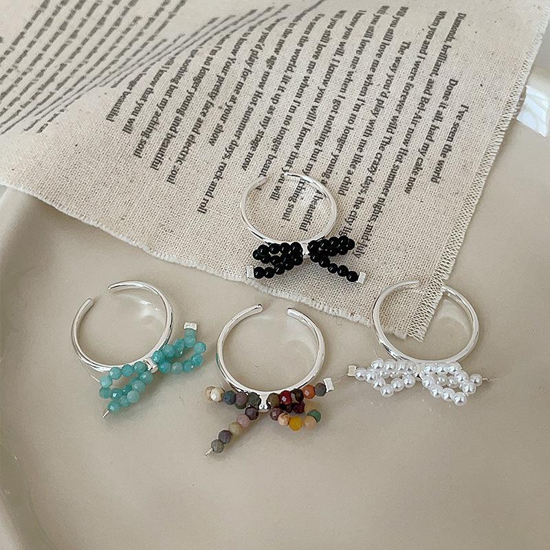 Design Sense Natural Stone Pearl Bow Open Ring Female Sweet Exquisite Unique Elegant Versatile Ring Ring Ring