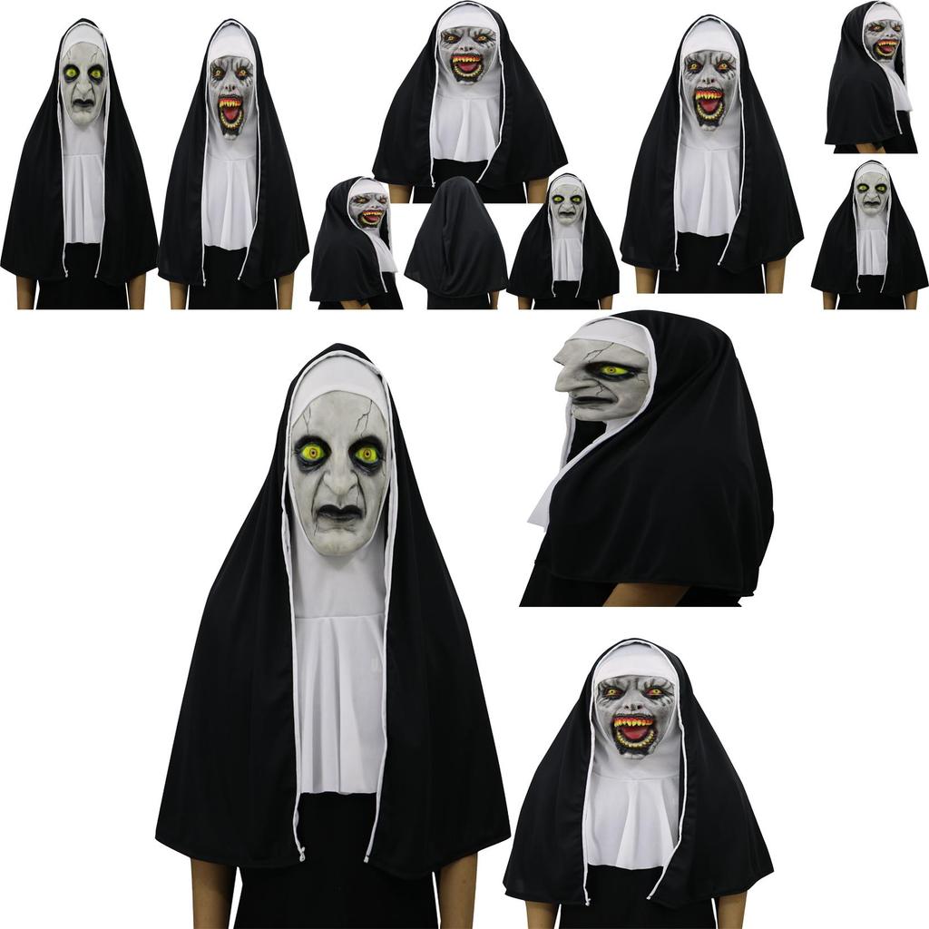 Terrifying The Nun Horror Mask Valak Scary Full Face Design With Headscarf
