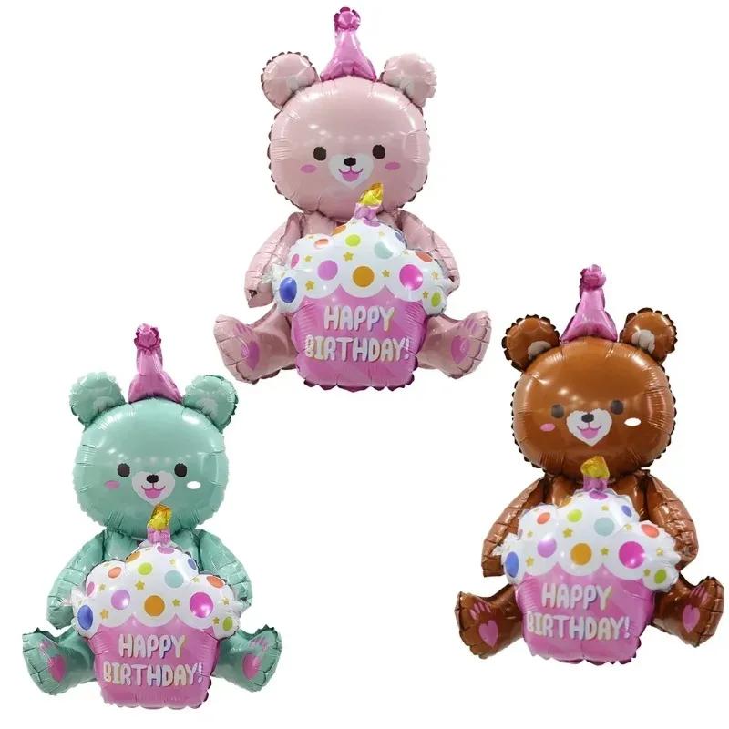 1pcs 4D Bear Foil Balloon Baby Birthday Photo Props Cartoon Aluminum Film Balloons Happy Birthday Party Balloon Baby Shower