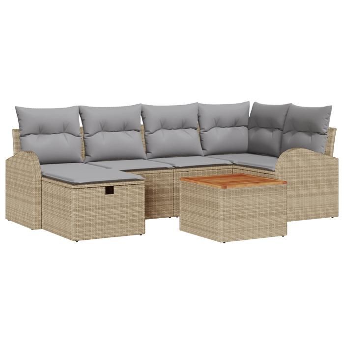 VidaXL Canapés de Jardin 7 pièces avec Coussins Beige Rattan Poly 3360843