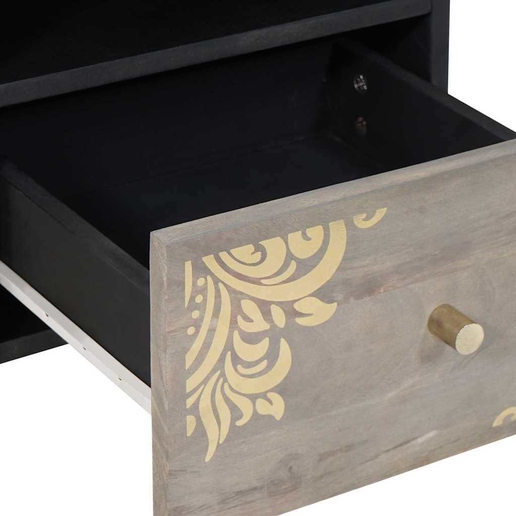 TV Cabinet with Drawers Gray 70 x 33 x 46 cm Solid Mango Wood