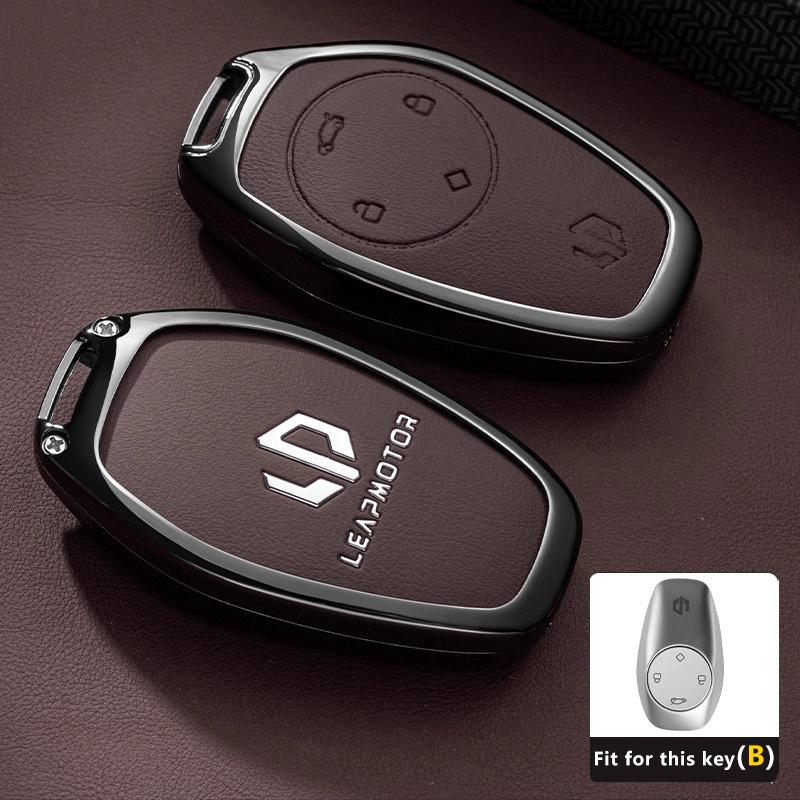 Car Key Case for Leapmotor T03 S01 C11 C10 C01 Zinc Alloy Leather Remote Cover Shell Keychain Ring Holder Fob Accessories
