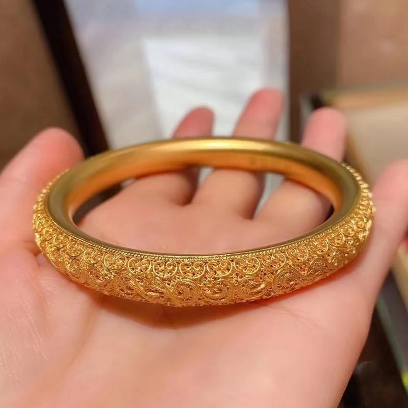 Gold Plated Hollow Floral Design Gothic Style Leather Bracelet For Ladies