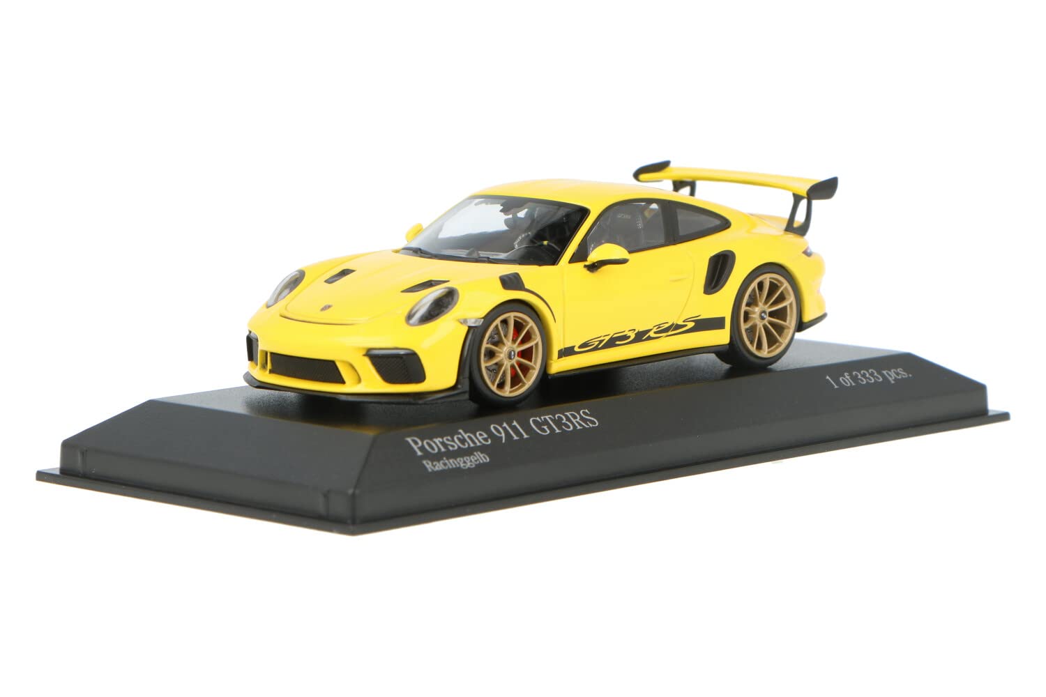 

Minichamps Scale Porsche 911 GT3 RS 2018 Racing Yellow with Golden Limited Edition of 333 Units 1/43 (991 2) Rims,
