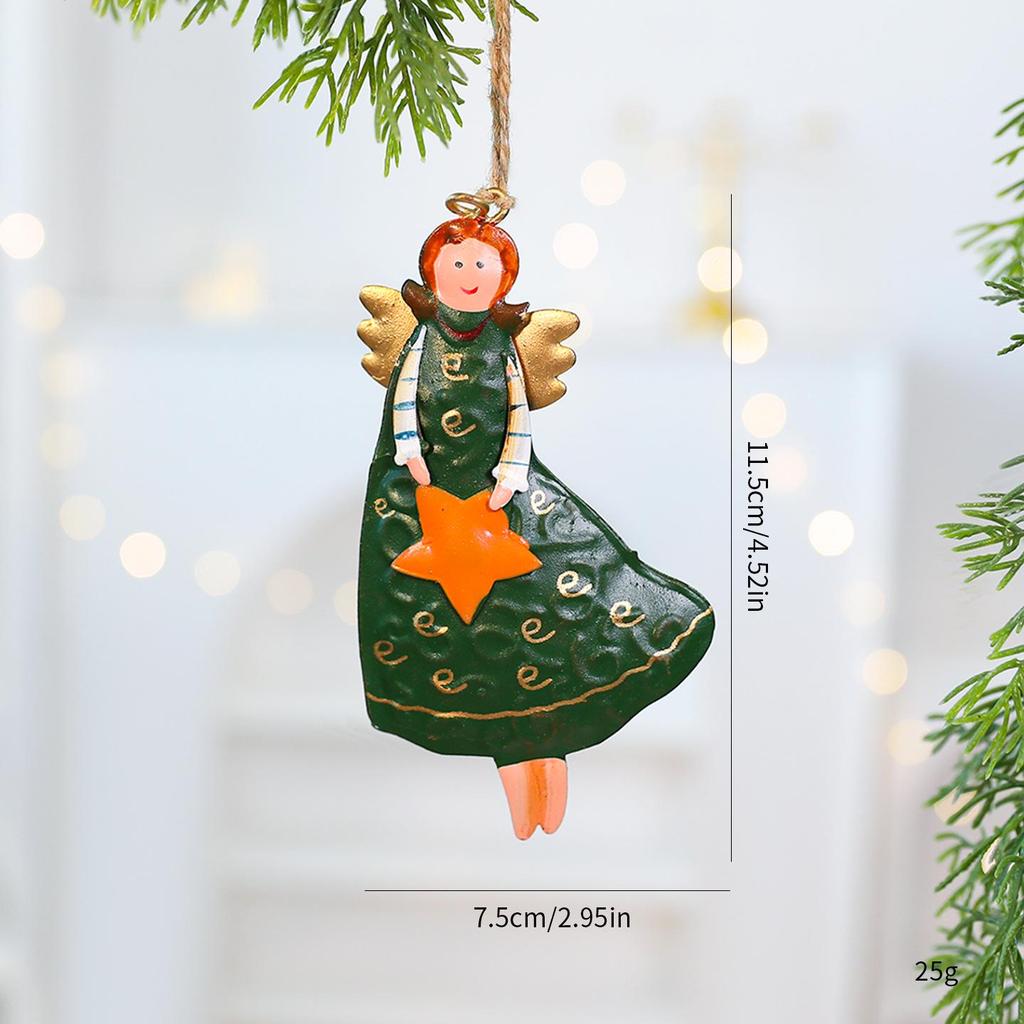American Country Vintage Distressed Iron Christmas Angel Girl Ornament