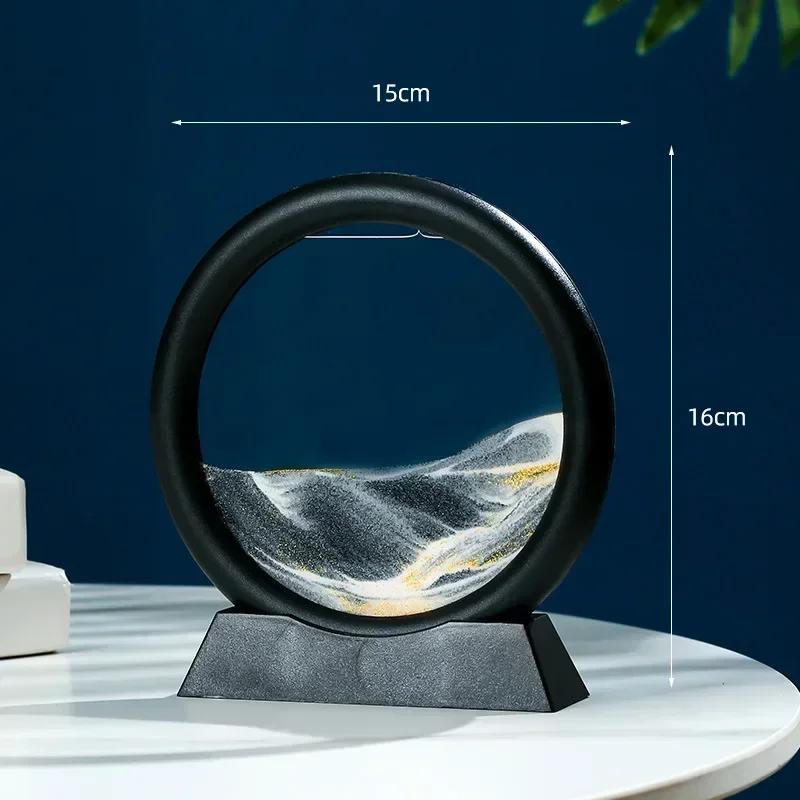 3D Ruchomy Obraz Sztuki Piasku Okrągły Szkło Głębinowy Krajobraz Piasku Klepsydra Ruchomy Piasek Rzemiosło Płynący Obraz Biuro Wystrój Domu Prezent