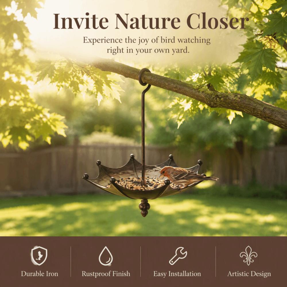Umbrella Shape Umbrella Bird Feeder Metal Construction Garden Bird Feeder  Outdoor Garden