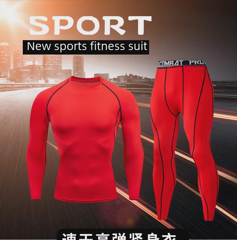 Men's Quick-Dry Red Long-Sleeve Sports Tights for Running and Basketball - Autumn/Winter Fitness Wear