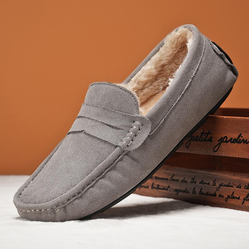 Fashion Winter Men Loafers Soft Suede Plush Warm Mens Casual Shoes Moccasins Slip On Flats Man Business Shoes Fashion Male Driving Shoes