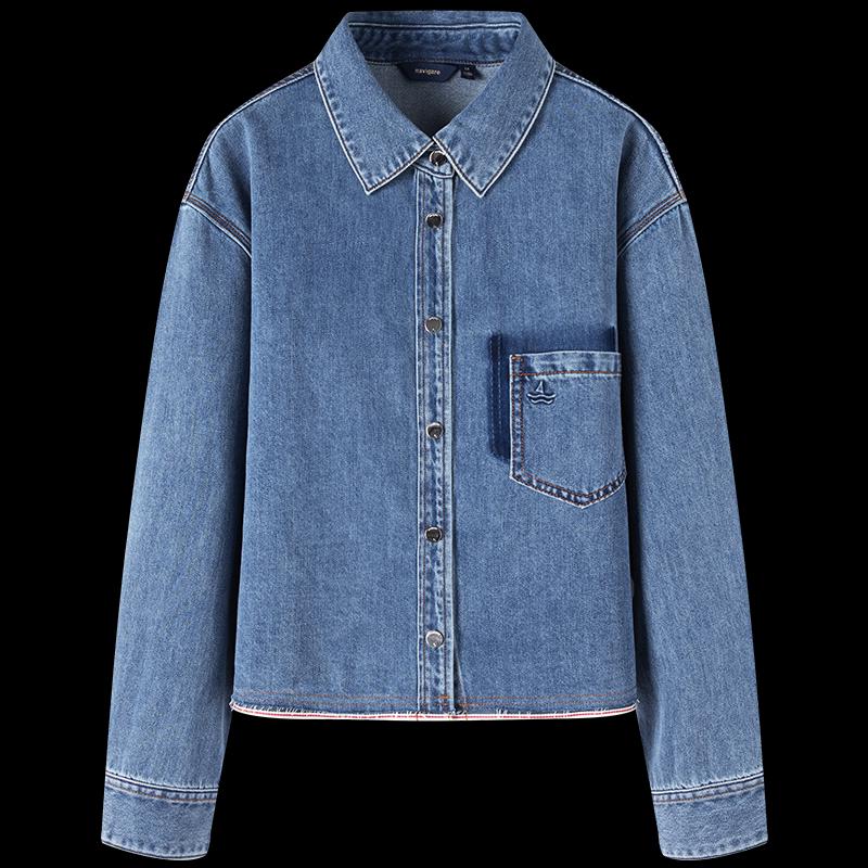 Navigare Women's Slimming Lapel Long-Sleeve Denim Shirt