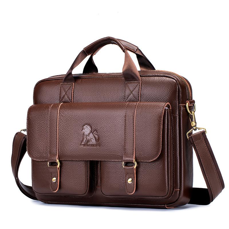 Men's Genuine Leather Briefcase Messenger Bag, 15‑Inch Laptop Business Document Tote Bag