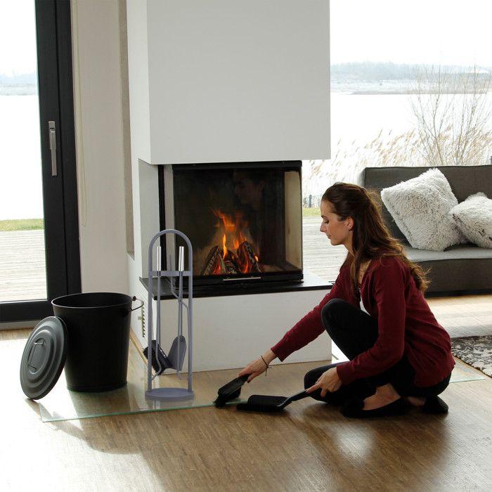 Relaxdays Ensemble Serviteur De Cheminée 5 Pièces, Accessoire, Pelle, Balai, Pince, Support, Tisonnier, Gris