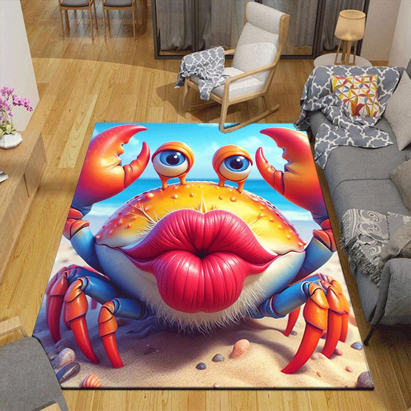 1pc Red Lip Crab Print Design Area Rug - Soft, Anti-Slip, and Durable Gaming Room Decor for Bedroom
