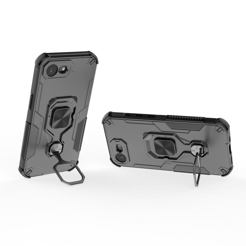 For iPhone 16e Phone Case WANLONFENG PC TPU Back Cover Kickstand with Tempered Glass