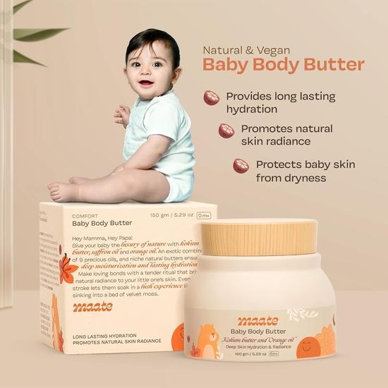 Maate Baby Body Butter (150 gm) | Enriched with Pure Kokum Butter, Shea Butter, Orange & Saffron Oil | Baby Body Butter For Kids 0-12 years