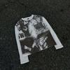 Europäischer und Amerikanischer Y2K Frühlingstrend Dunkle Herren- und Damenmode Street Gothic Rundhals Langarm T-Shirt