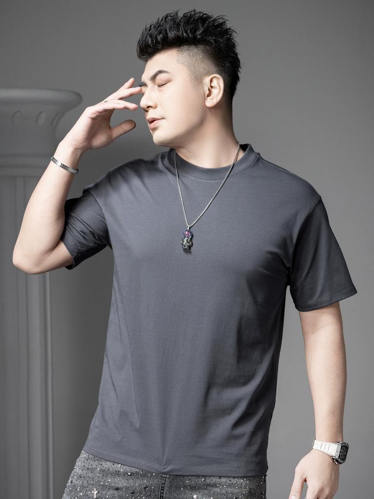 Ozhouzhan 2025 New Summer Short Sleeve T-shirt Men's Solid Bottoming Shirt Loose T-shirt Top Men's Half Sleeve