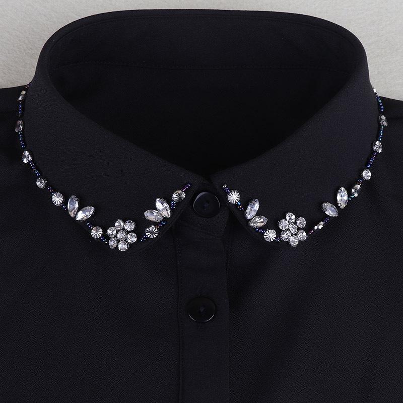 Korean Style Women's Blue Beaded Floral Decorative Collar Sweater