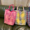 Retro Double-sided Women's Plaid Shoulder Bags Large Capacity Ladies Tote Shopping Bag Ctrast Color Commuter Female Handbags